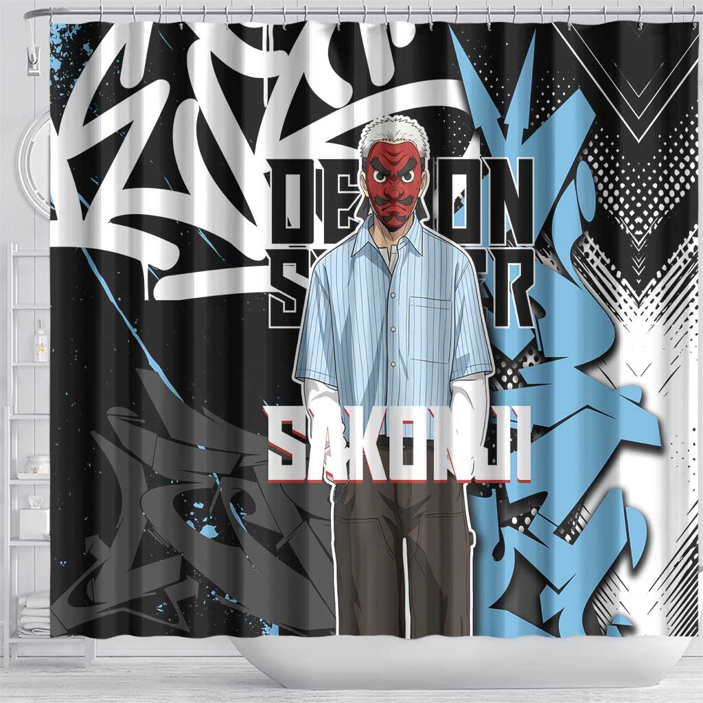 Sakonji Demon Slayer Shower Curtain Blue Graffiti Anime Style