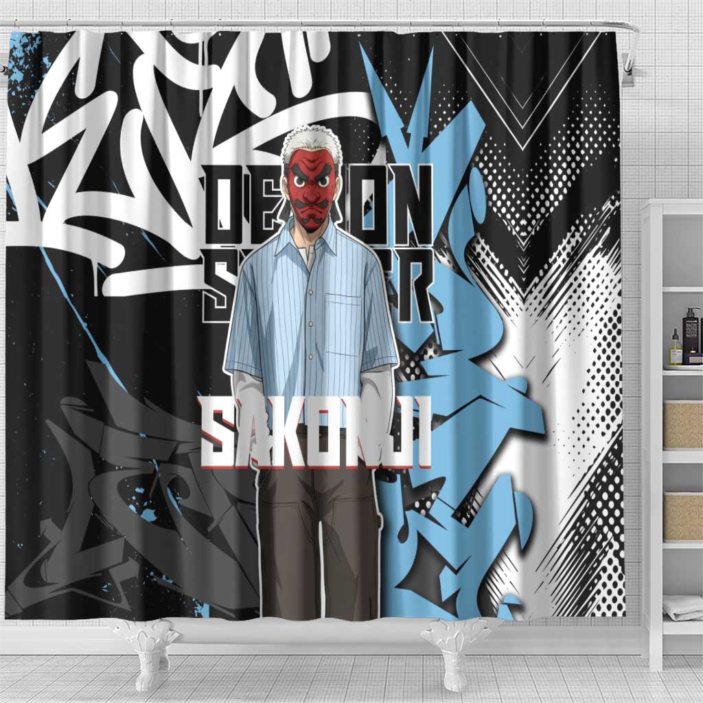 Sakonji Demon Slayer Shower Curtain Blue Graffiti Anime Style