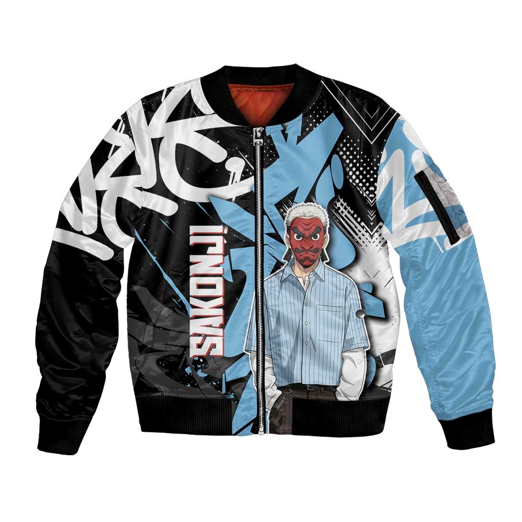 Sakonji Demon Slayer Sleeve Zip Bomber Jacket Blue Graffiti Anime Style