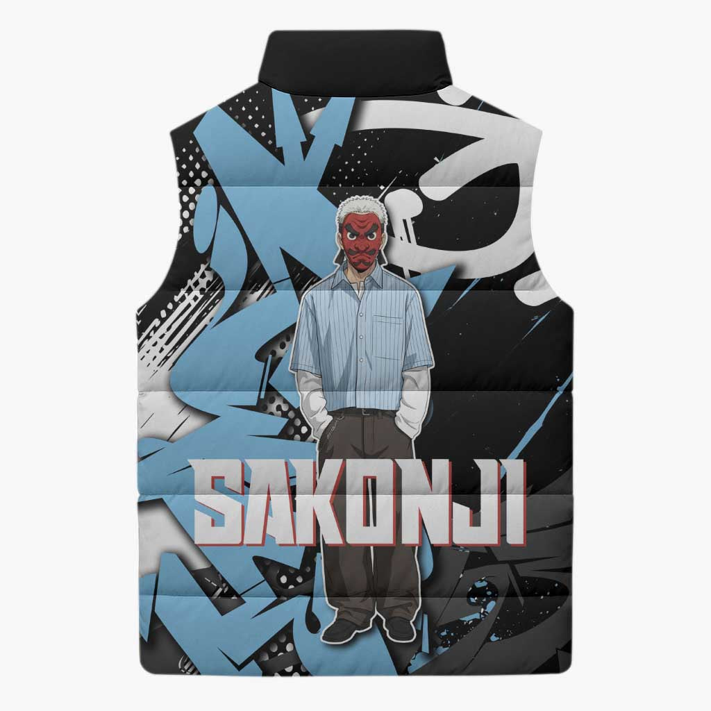 Sakonji Demon Slayer Sleeveless Puffer Jacket Blue Graffiti Anime Style