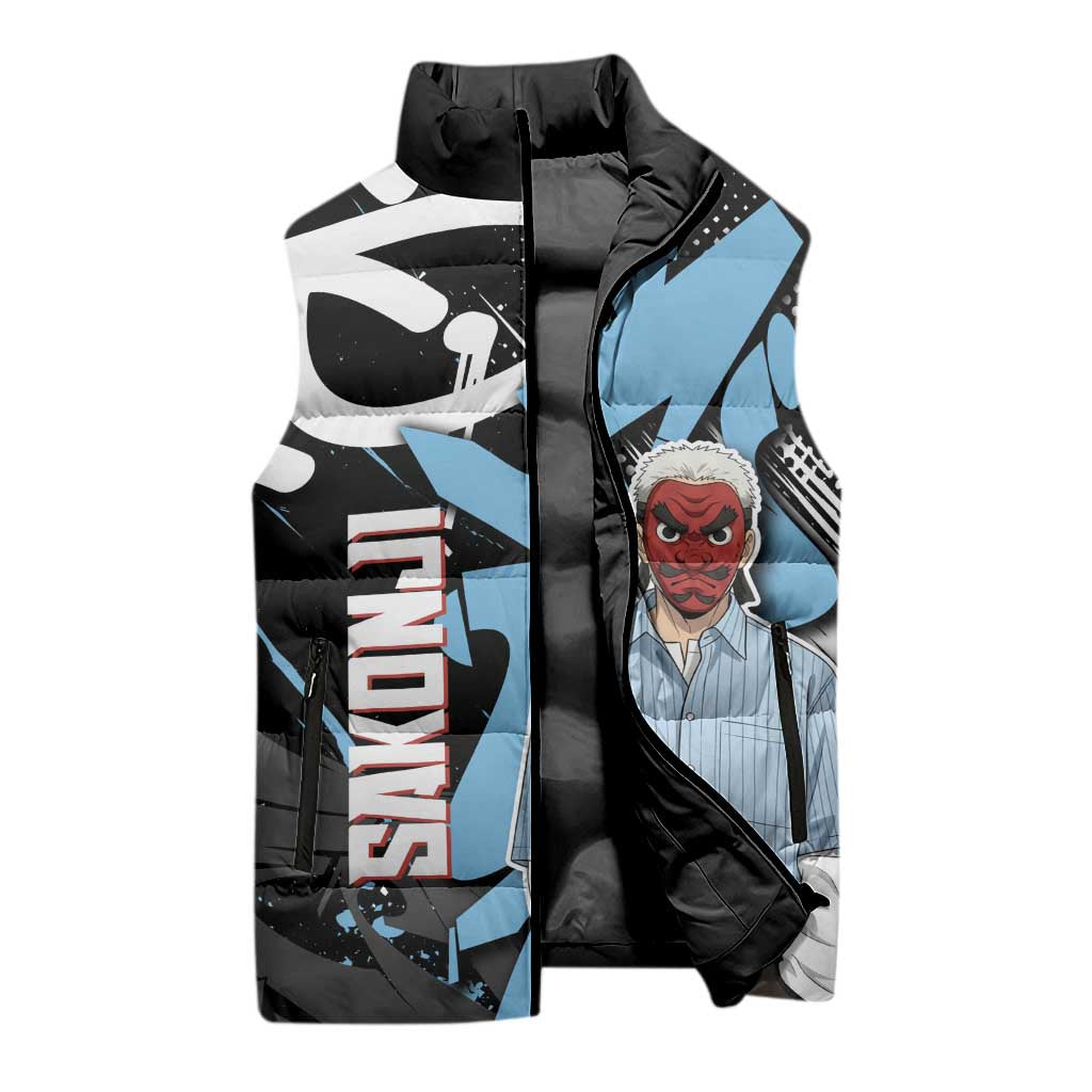 Sakonji Demon Slayer Sleeveless Puffer Jacket Blue Graffiti Anime Style