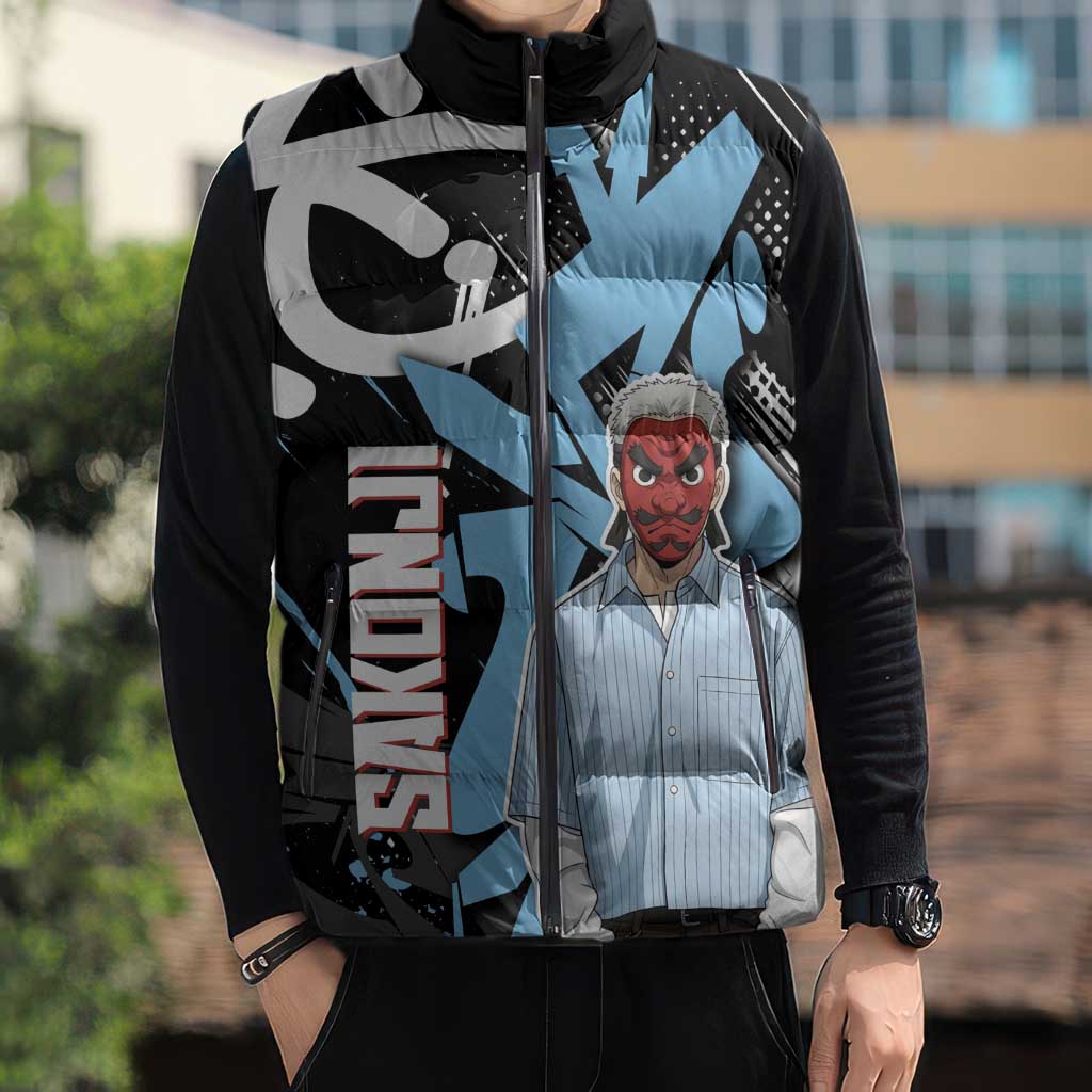 Sakonji Demon Slayer Sleeveless Puffer Jacket Blue Graffiti Anime Style