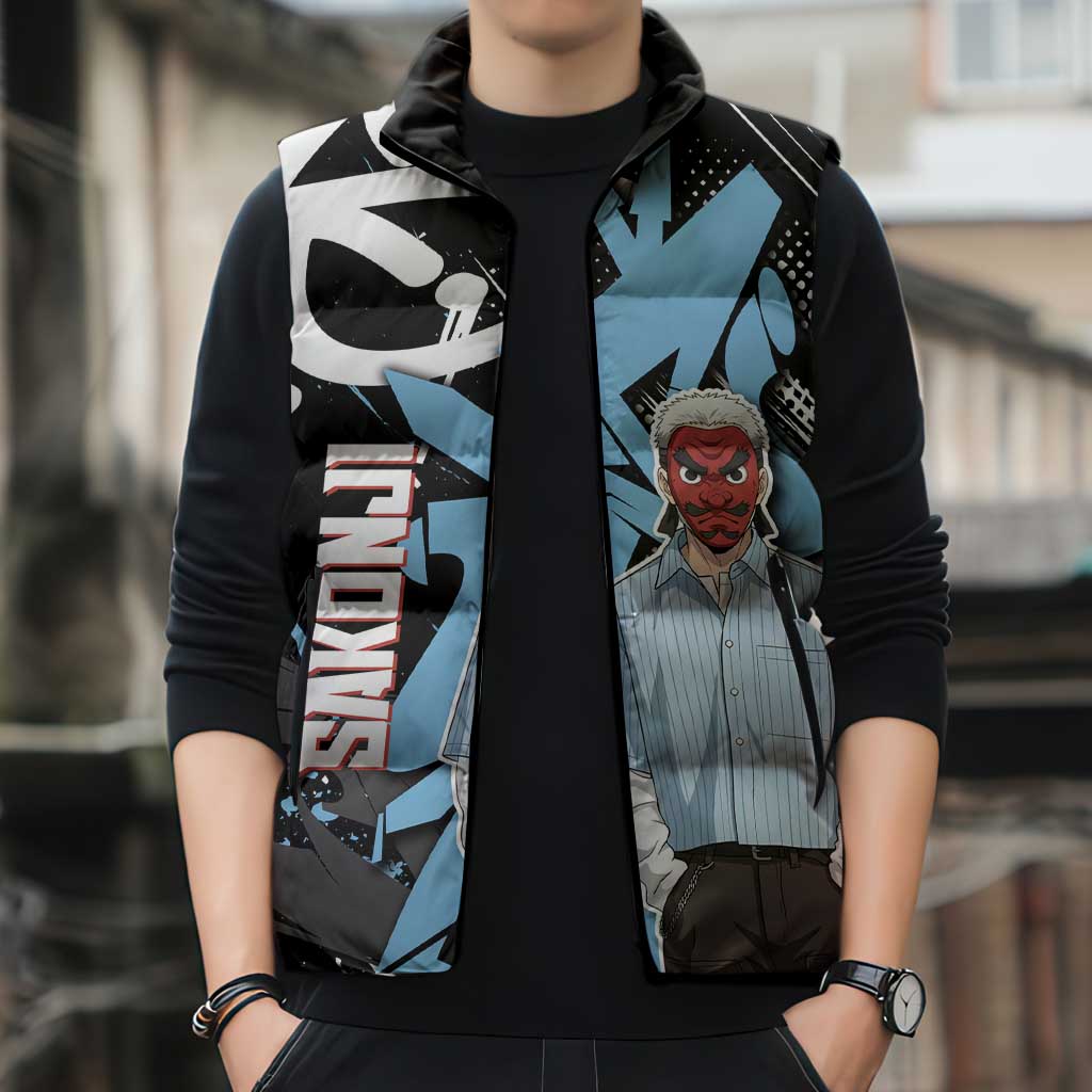 Sakonji Demon Slayer Sleeveless Puffer Jacket Blue Graffiti Anime Style