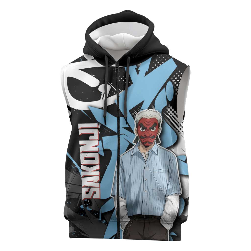 Sakonji Demon Slayer Sleeveless Zip Hoodie Blue Graffiti Anime Style