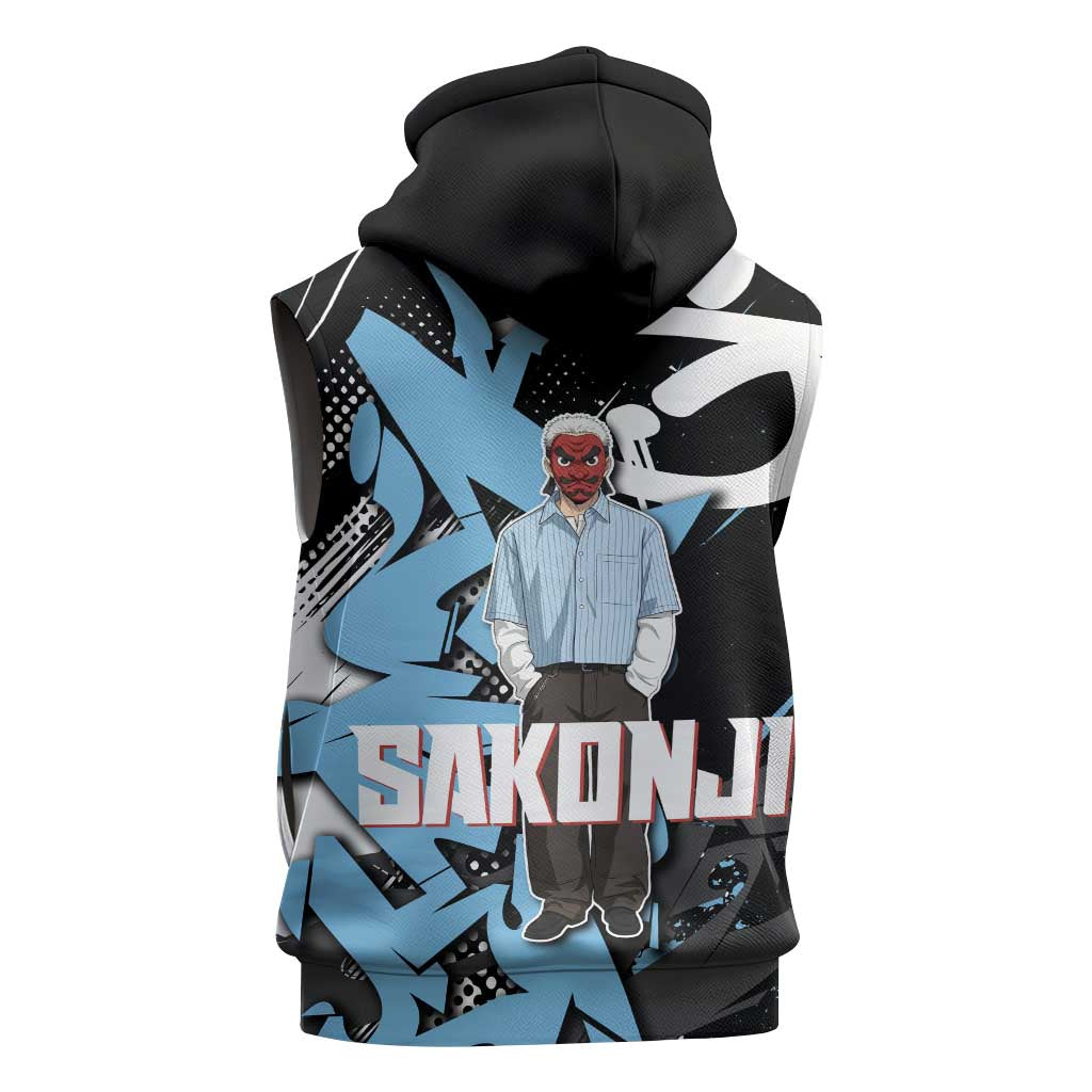 Sakonji Demon Slayer Sleeveless Zip Hoodie Blue Graffiti Anime Style