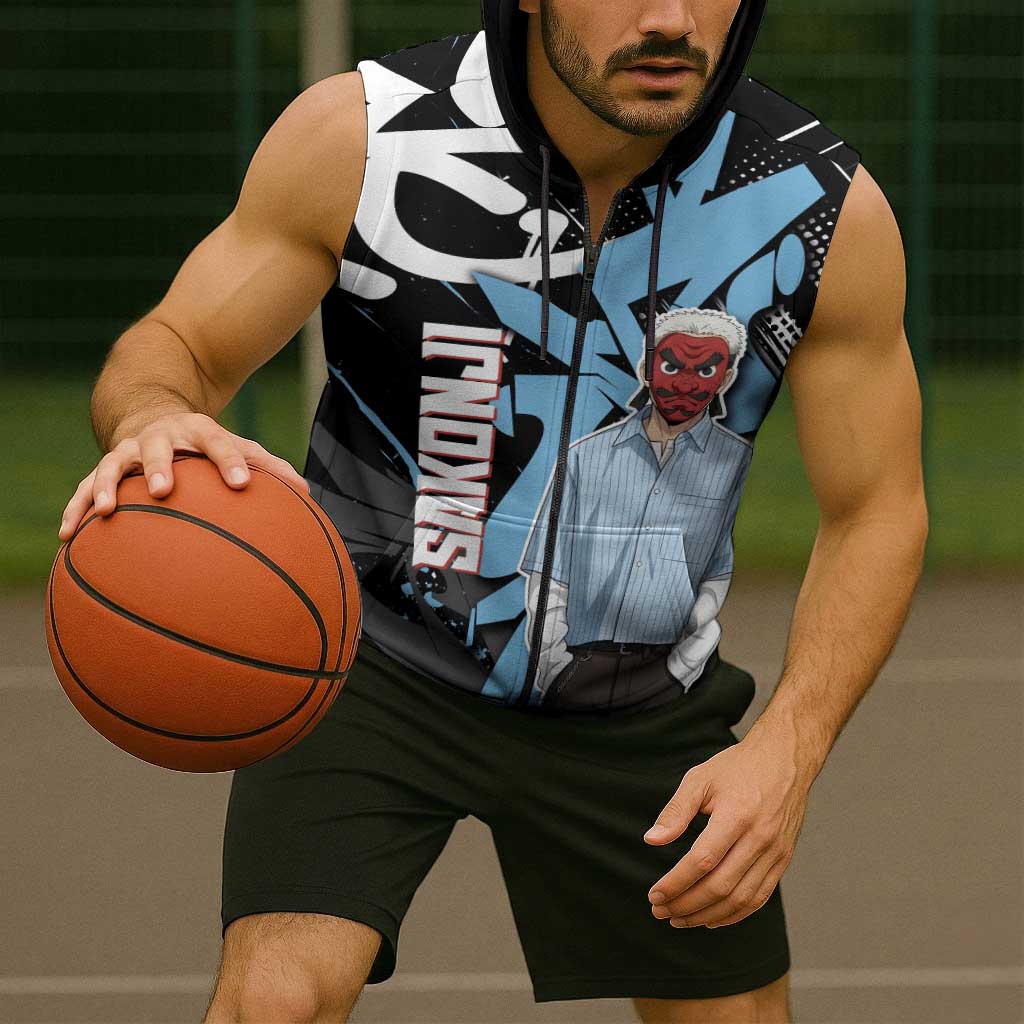 Sakonji Demon Slayer Sleeveless Zip Hoodie Blue Graffiti Anime Style