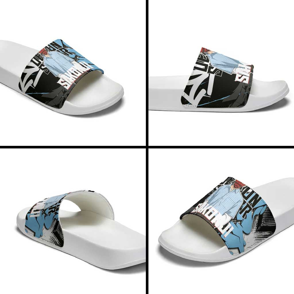Sakonji Demon Slayer Slide Sandals Blue Graffiti Anime Style