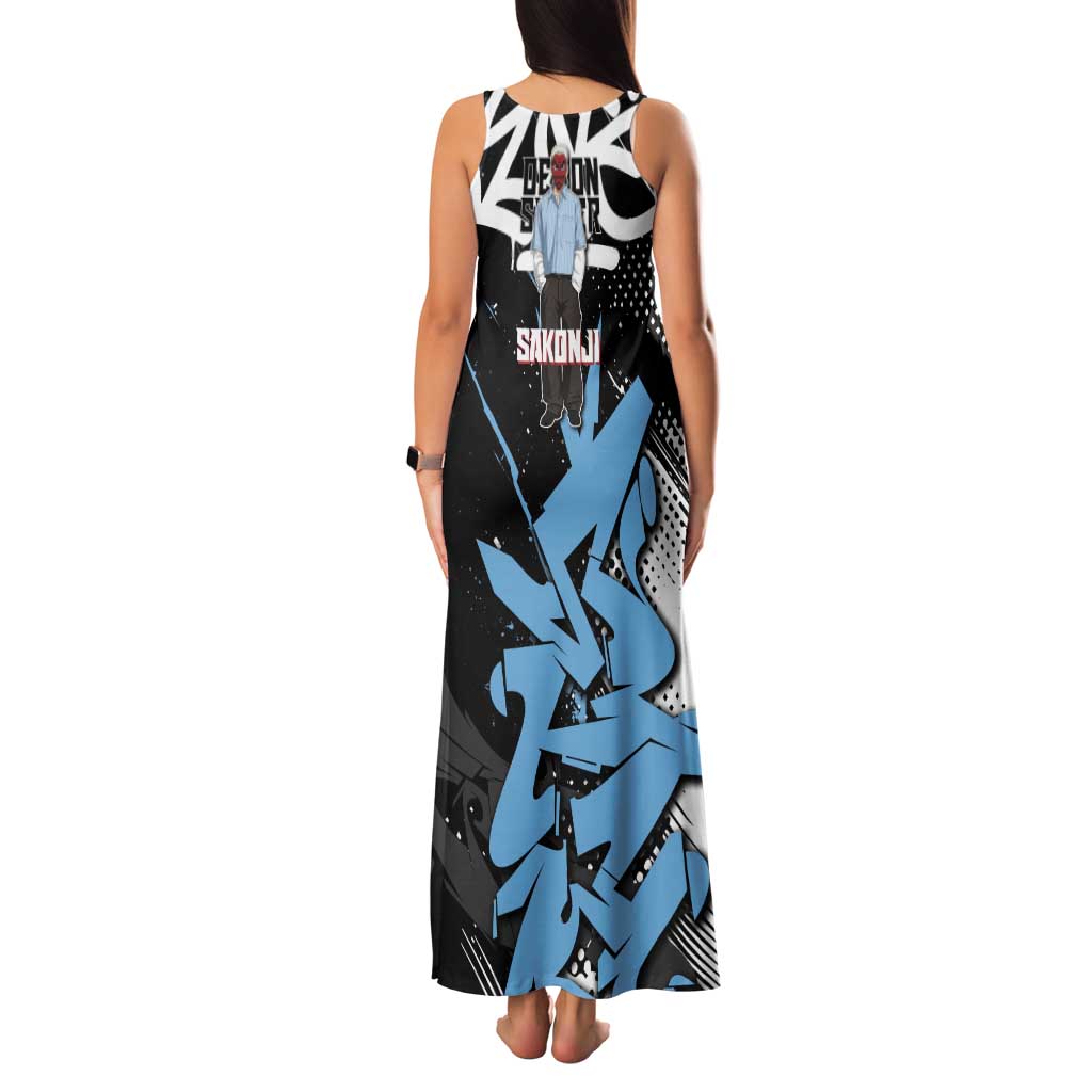 Sakonji Demon Slayer Tank Maxi Dress Blue Graffiti Anime Style