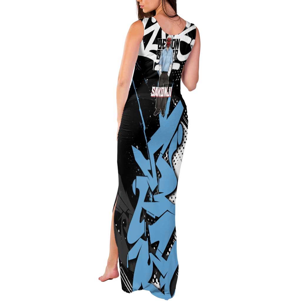 Sakonji Demon Slayer Tank Maxi Dress Blue Graffiti Anime Style