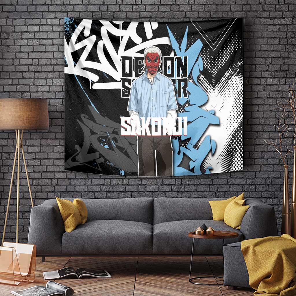 Sakonji Demon Slayer Tapestry Blue Graffiti Anime Style