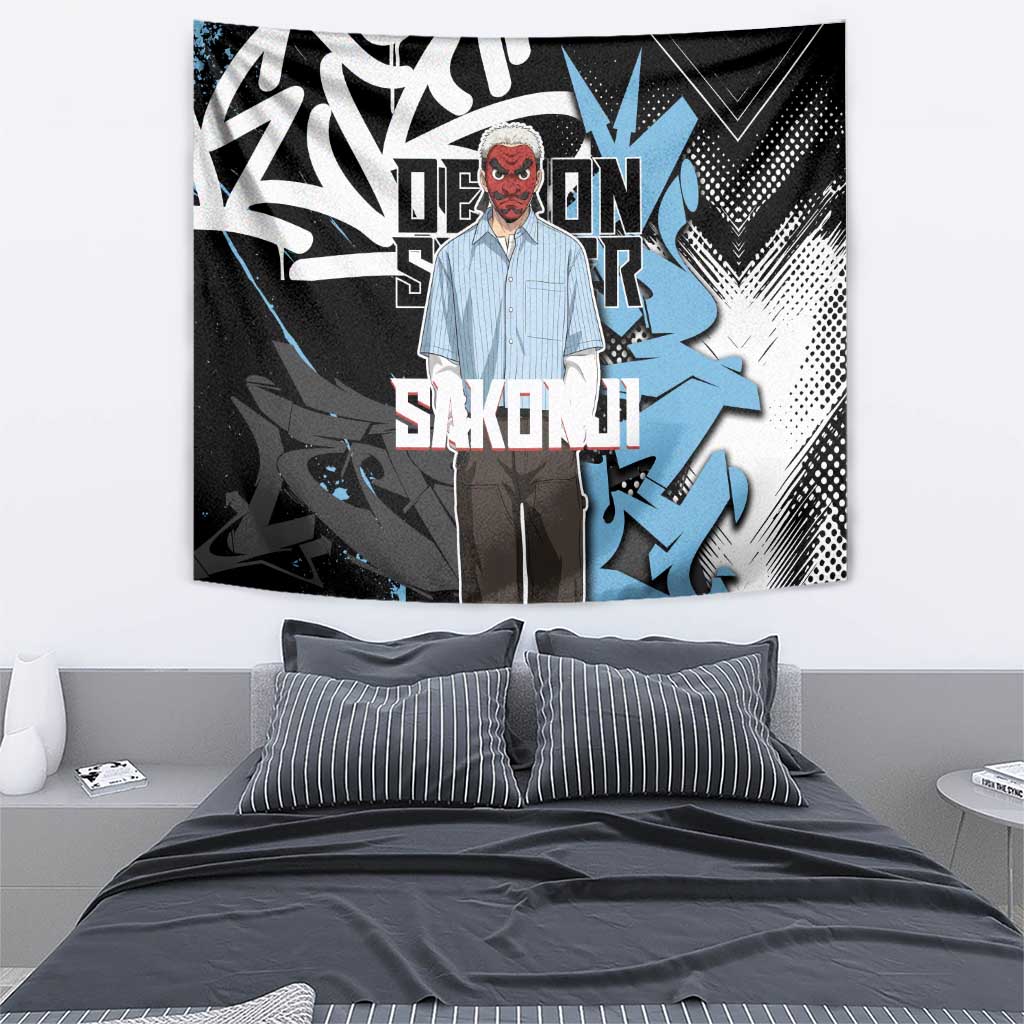 Sakonji Demon Slayer Tapestry Blue Graffiti Anime Style