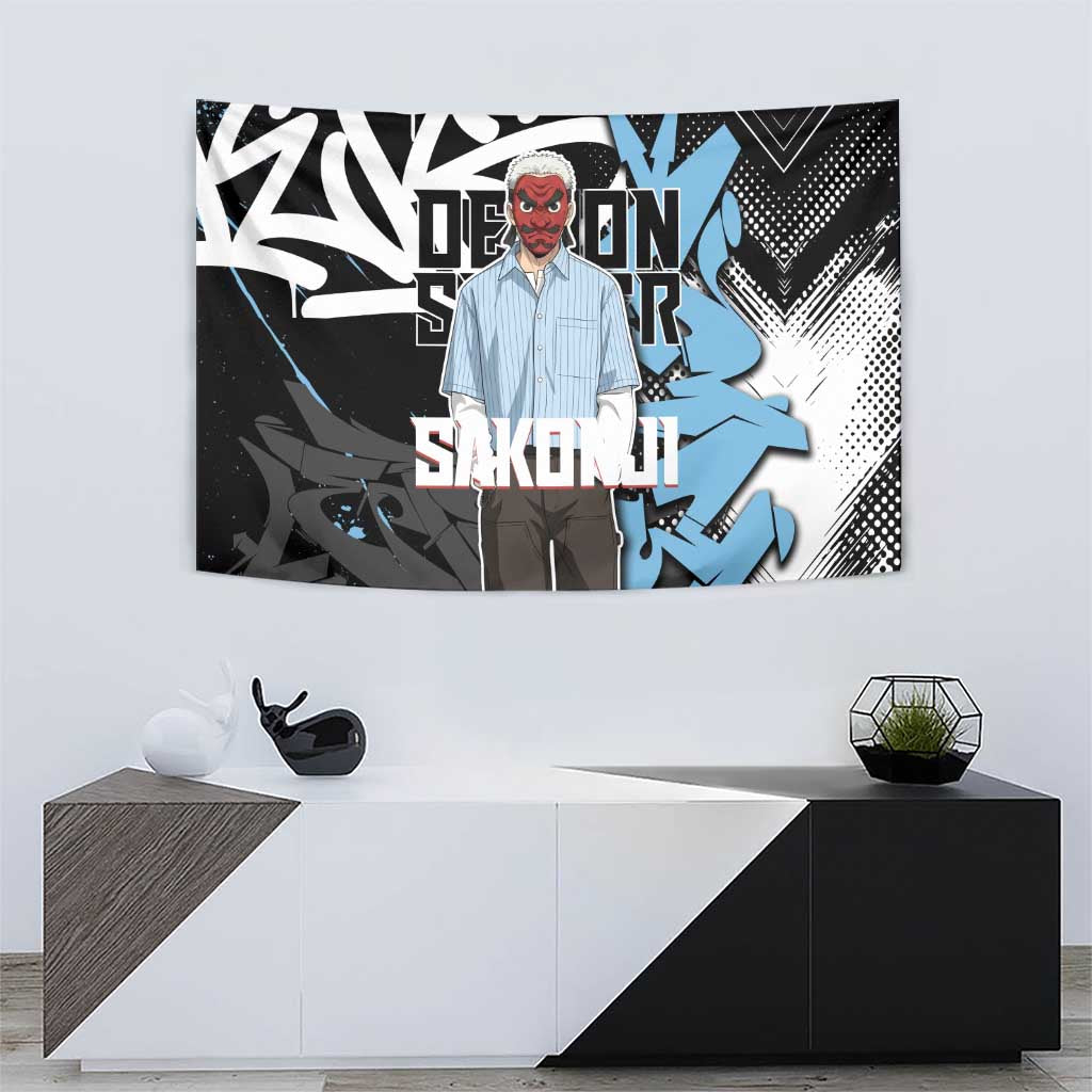 Sakonji Demon Slayer Tapestry Blue Graffiti Anime Style