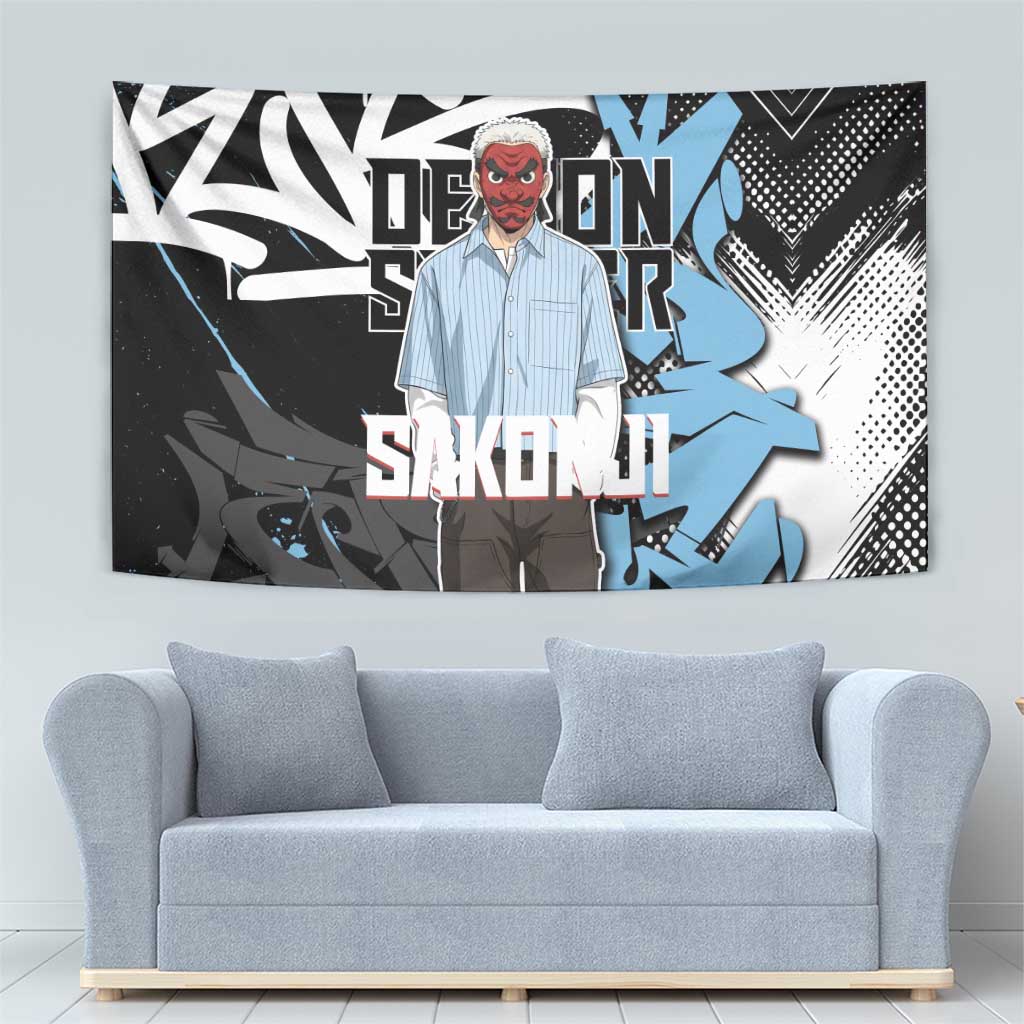 Sakonji Demon Slayer Tapestry Blue Graffiti Anime Style