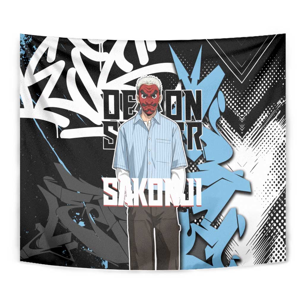 Sakonji Demon Slayer Tapestry Blue Graffiti Anime Style