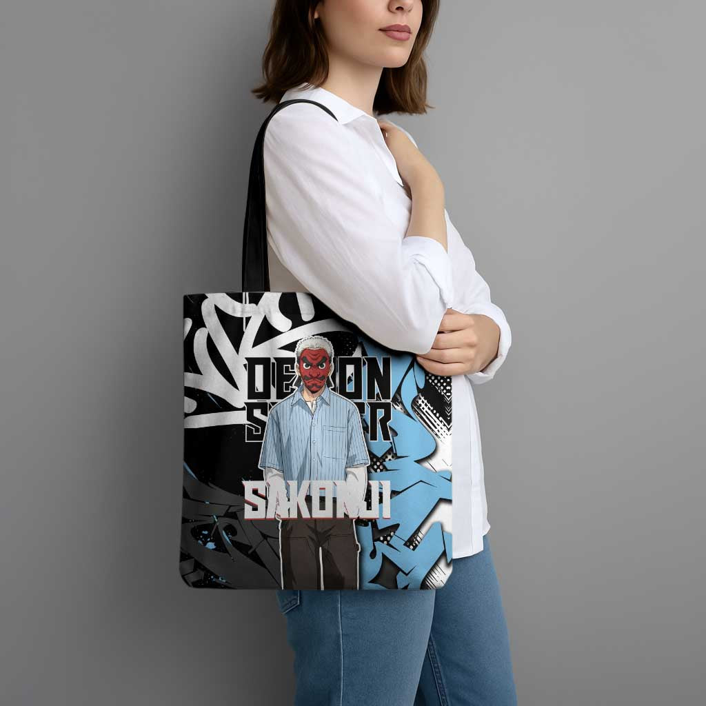 Sakonji Demon Slayer Tote Bag Blue Graffiti Anime Style