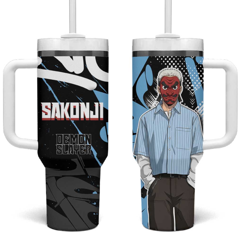 Sakonji Demon Slayer Tumbler With Handle Blue Graffiti Anime Style