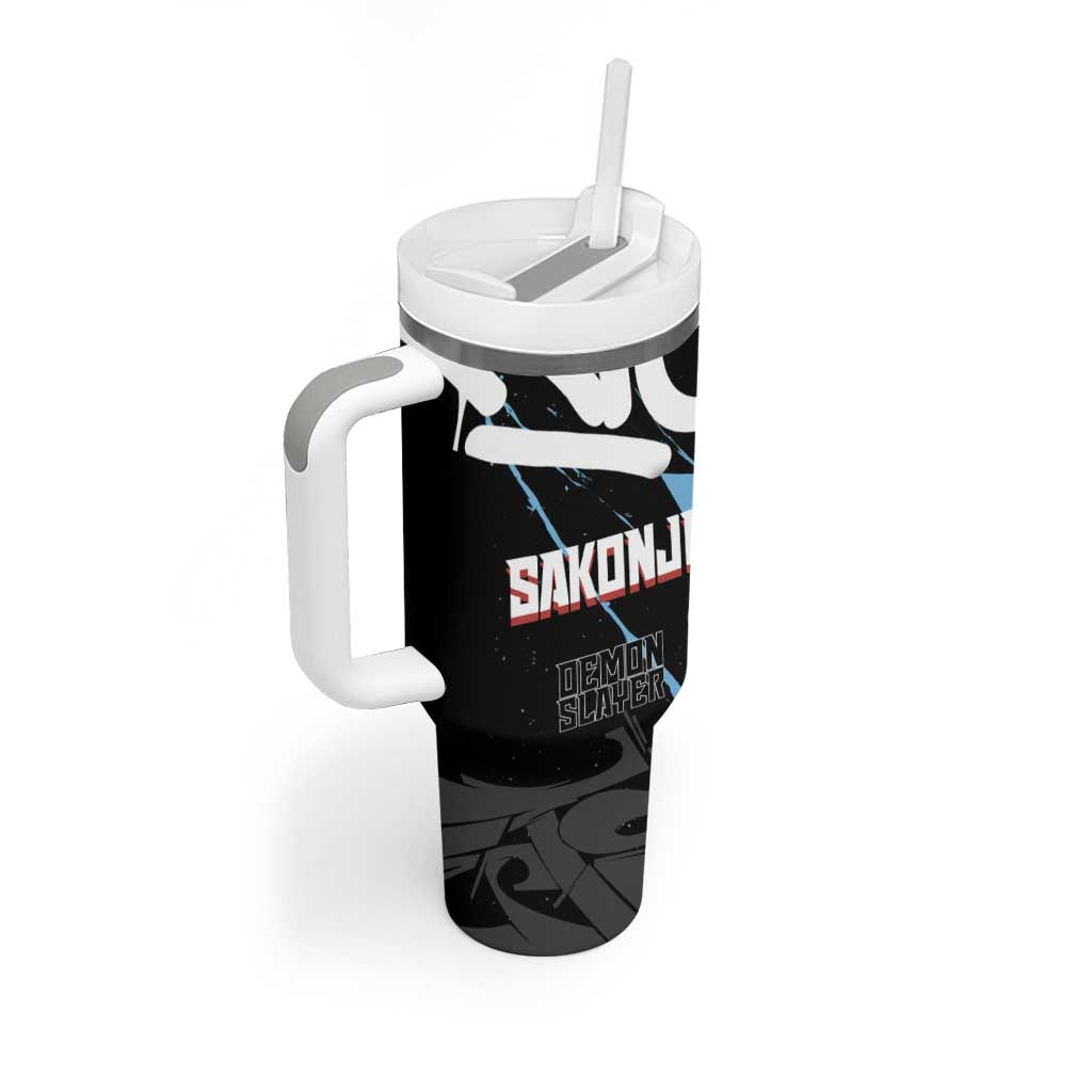 Sakonji Demon Slayer Tumbler With Handle Blue Graffiti Anime Style