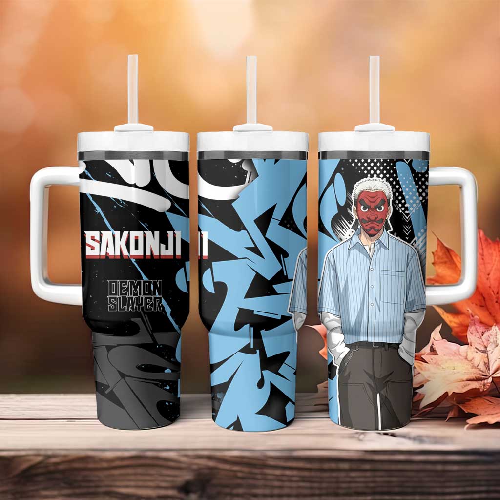 Sakonji Demon Slayer Tumbler With Handle Blue Graffiti Anime Style