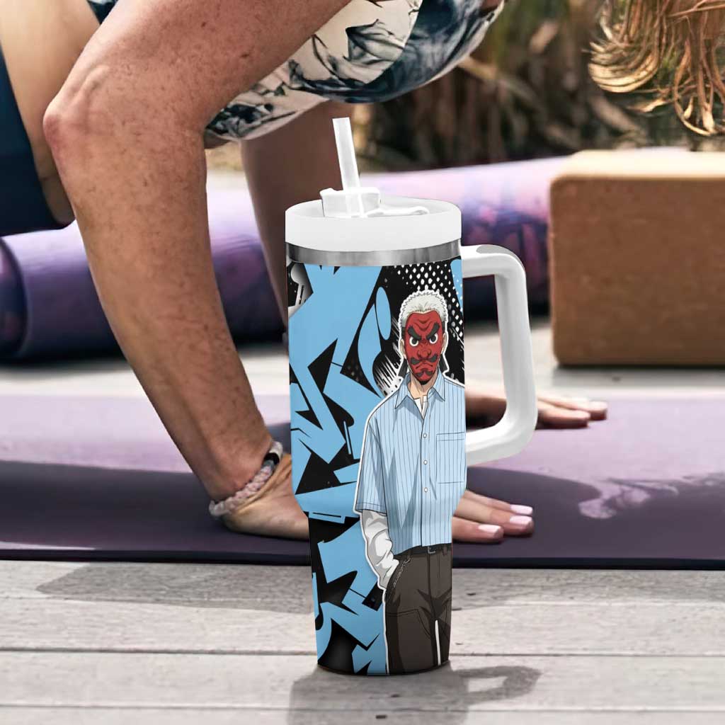 Sakonji Demon Slayer Tumbler With Handle Blue Graffiti Anime Style