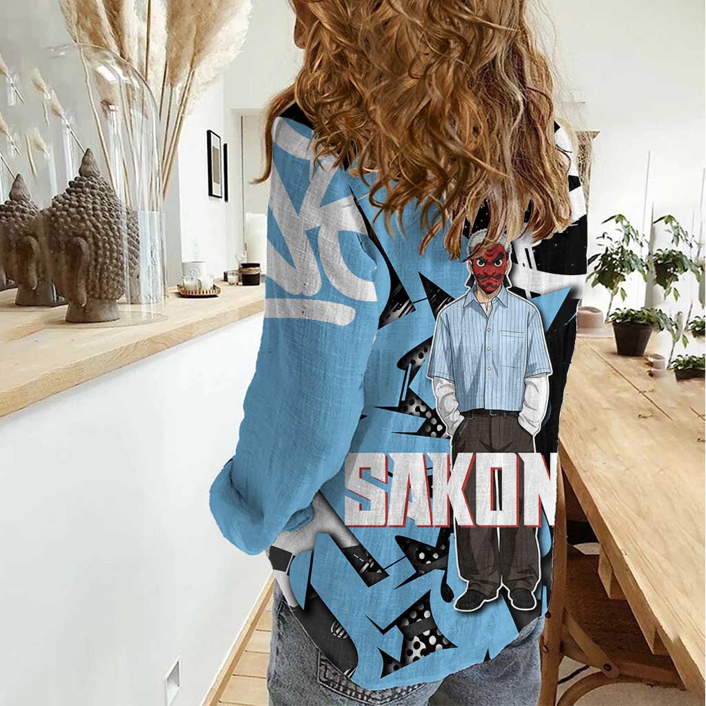 Sakonji Demon Slayer Women Casual Shirt Blue Graffiti Anime Style