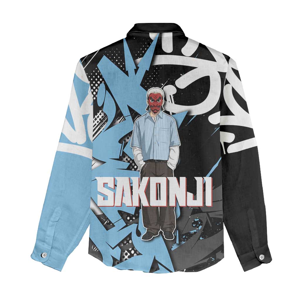Sakonji Demon Slayer Women Casual Shirt Blue Graffiti Anime Style