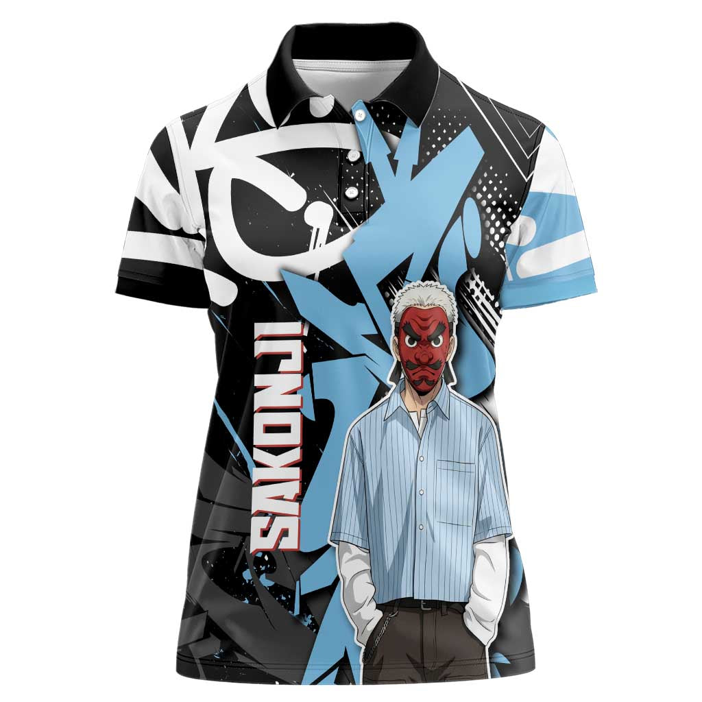 Sakonji Demon Slayer Women Polo Shirt Blue Graffiti Anime Style