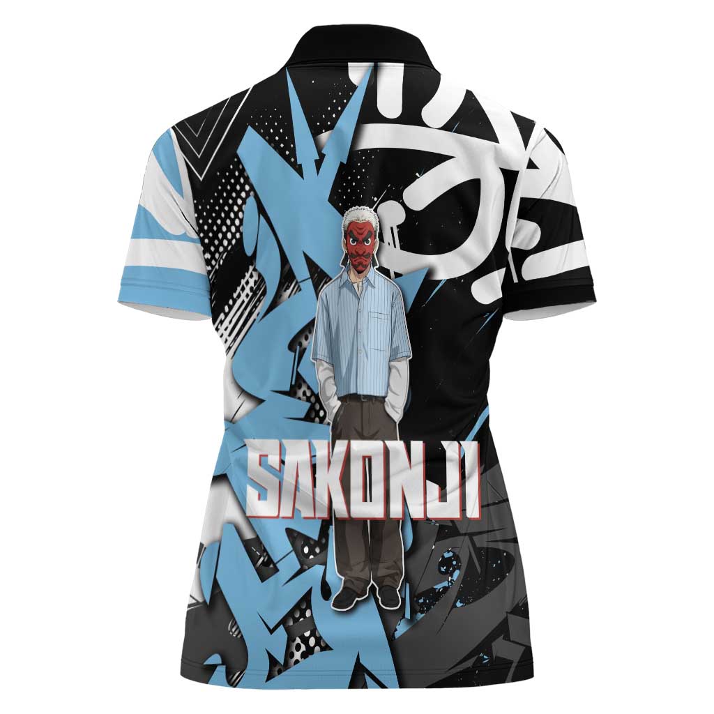 Sakonji Demon Slayer Women Polo Shirt Blue Graffiti Anime Style