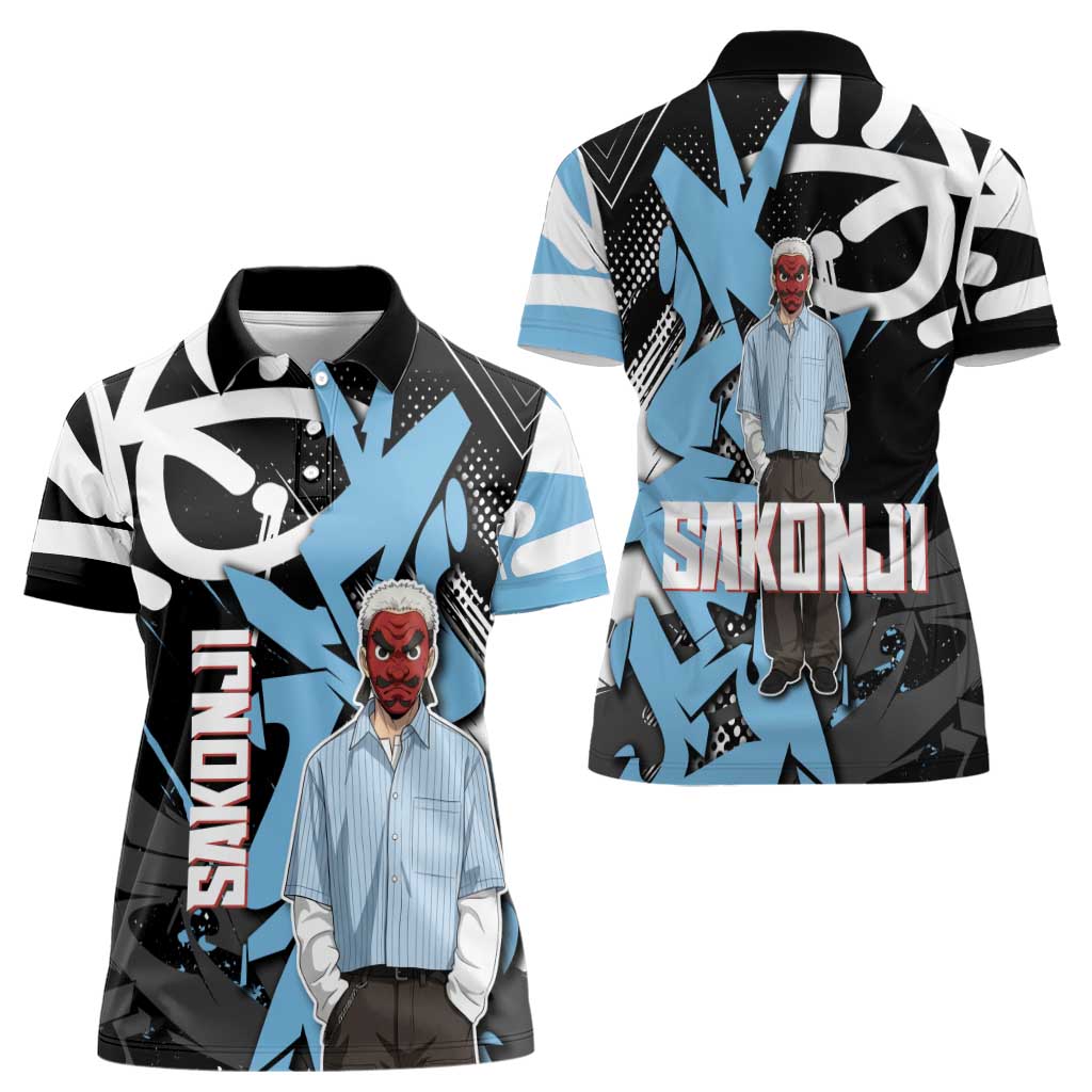 Sakonji Demon Slayer Women Polo Shirt Blue Graffiti Anime Style