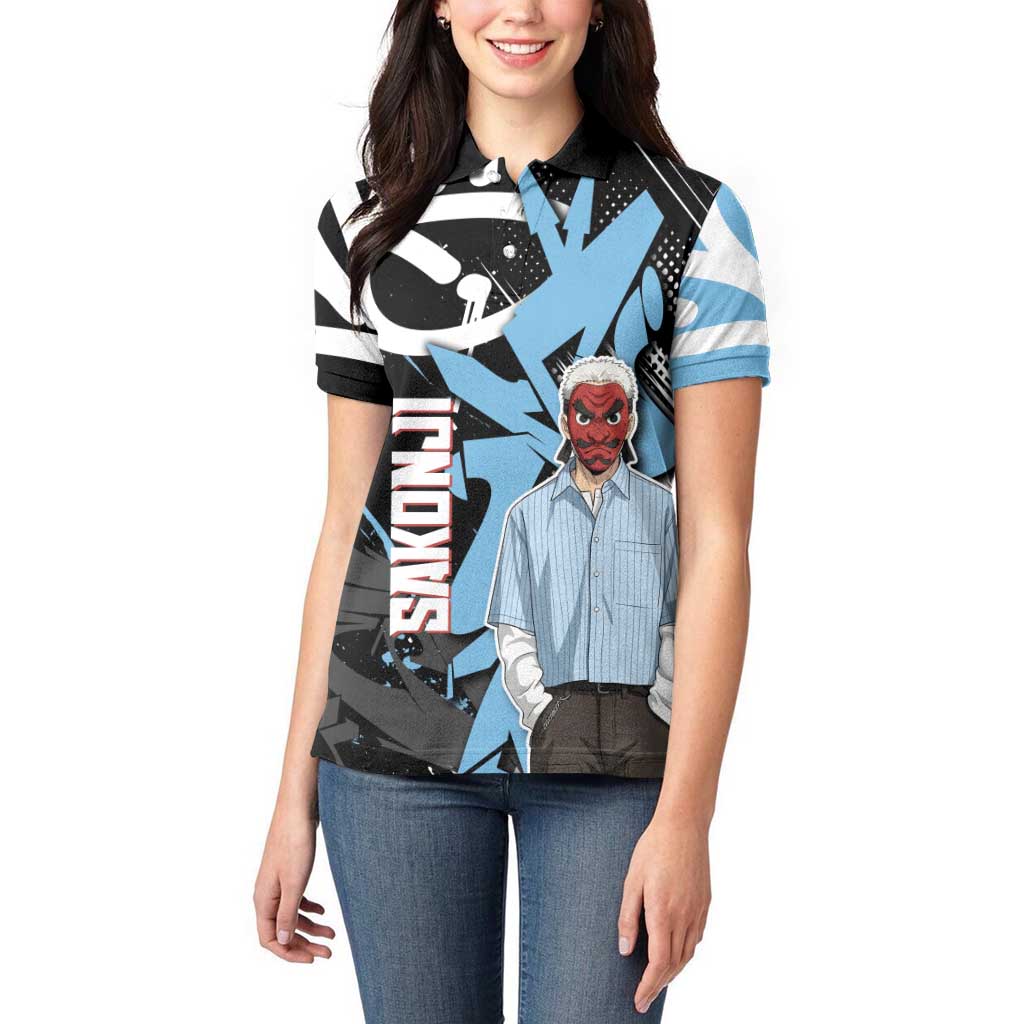 Sakonji Demon Slayer Women Polo Shirt Blue Graffiti Anime Style