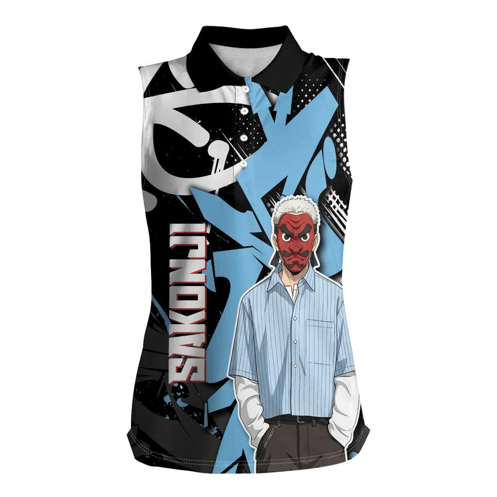 Sakonji Demon Slayer Women Sleeveless Polo Shirt Blue Graffiti Anime Style