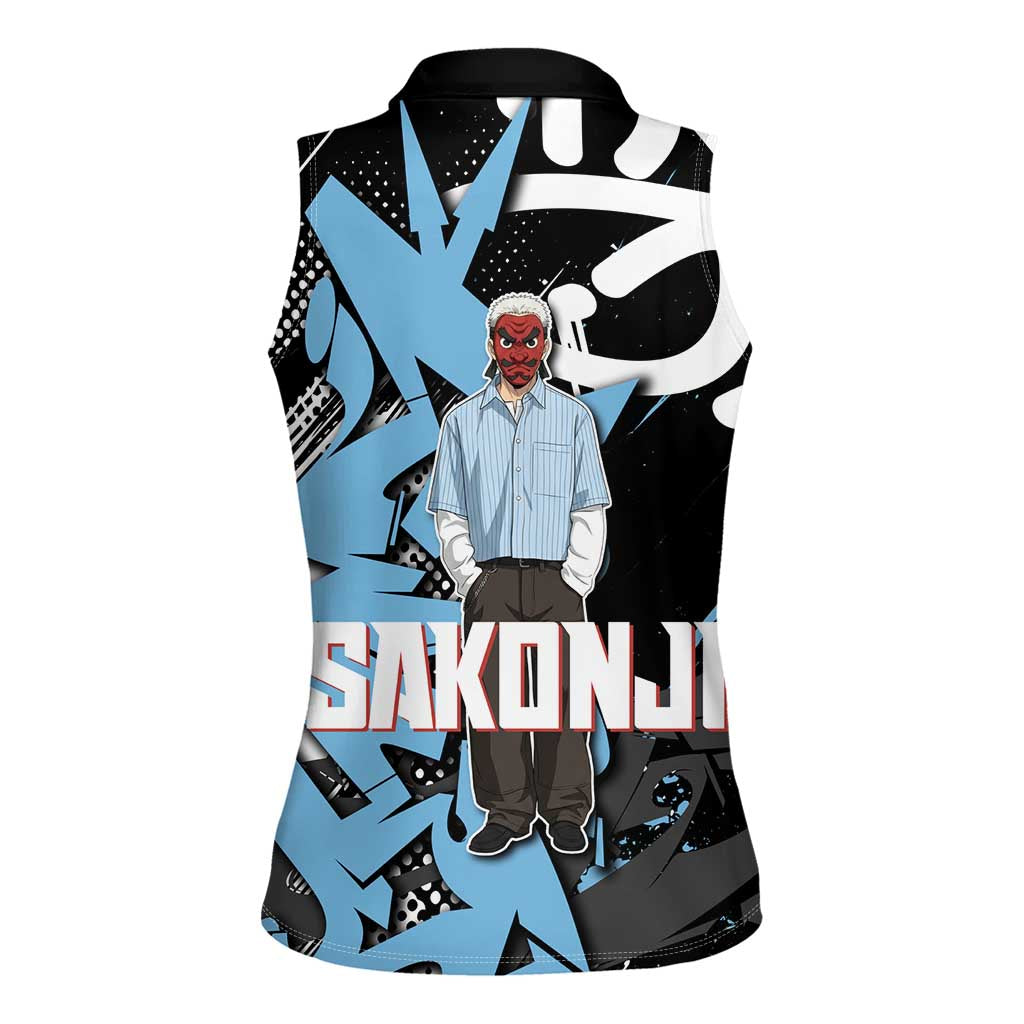 Sakonji Demon Slayer Women Sleeveless Polo Shirt Blue Graffiti Anime Style