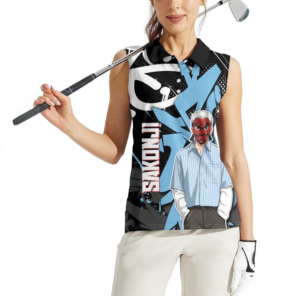 Sakonji Demon Slayer Women Sleeveless Polo Shirt Blue Graffiti Anime Style