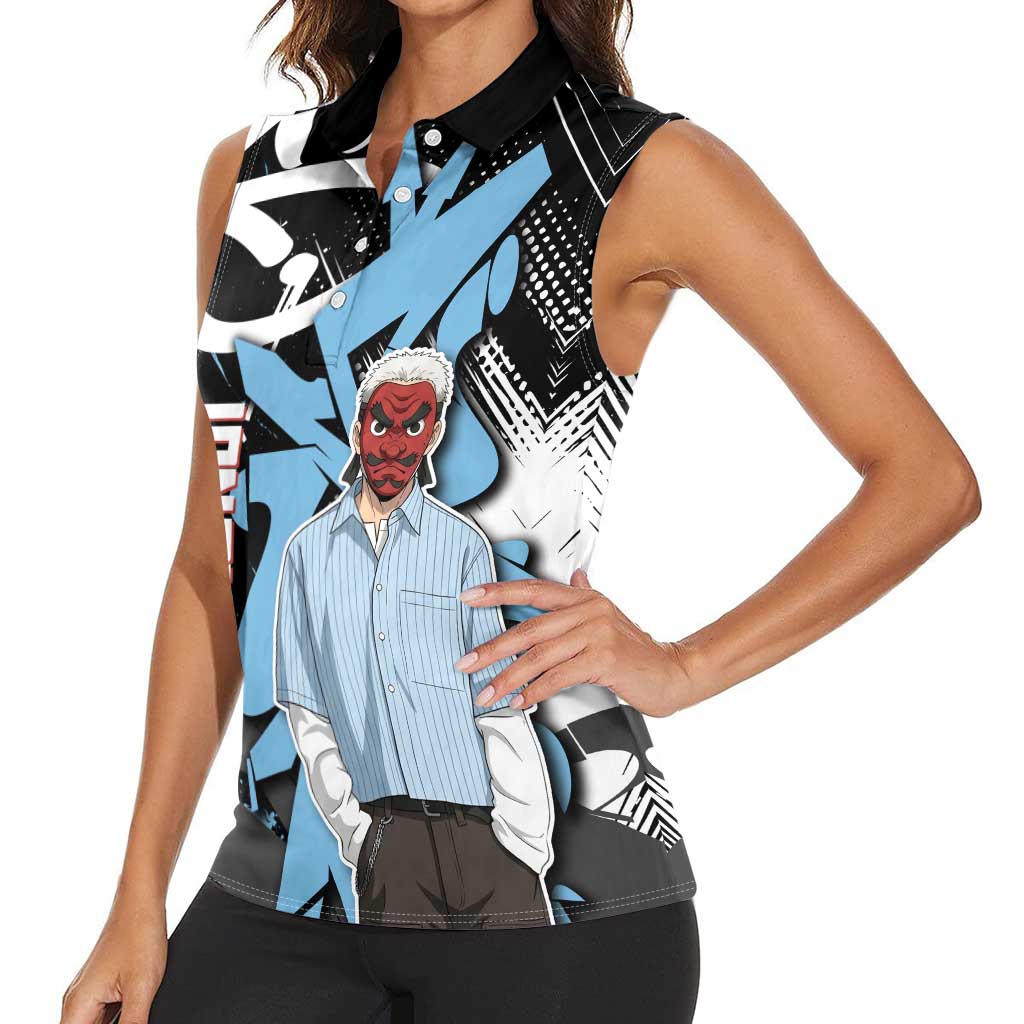 Sakonji Demon Slayer Women Sleeveless Polo Shirt Blue Graffiti Anime Style
