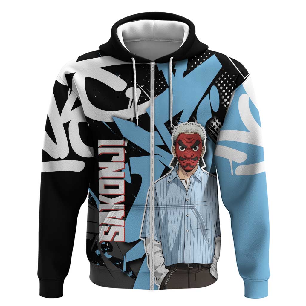 Sakonji Demon Slayer Zip Hoodie Blue Graffiti Anime Style