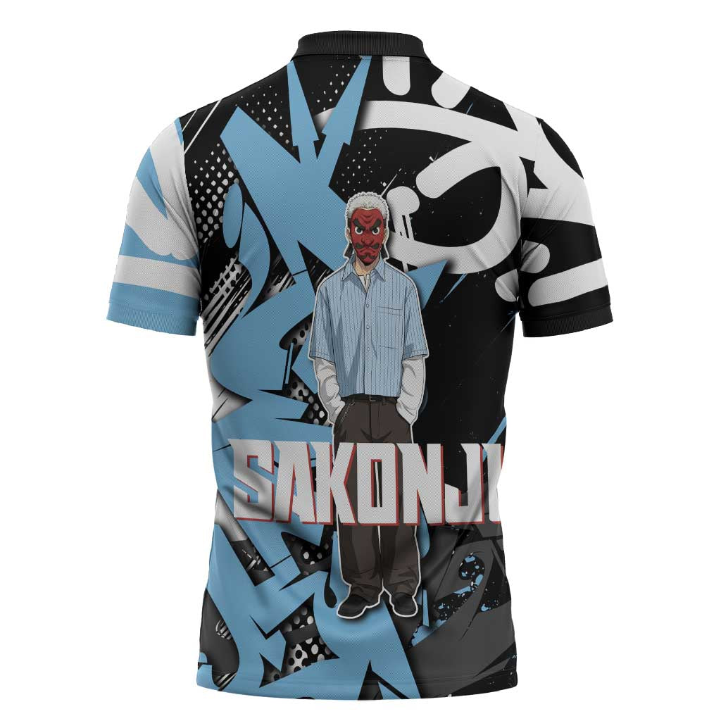 Sakonji Demon Slayer Zipper Polo Shirt Blue Graffiti Anime Style