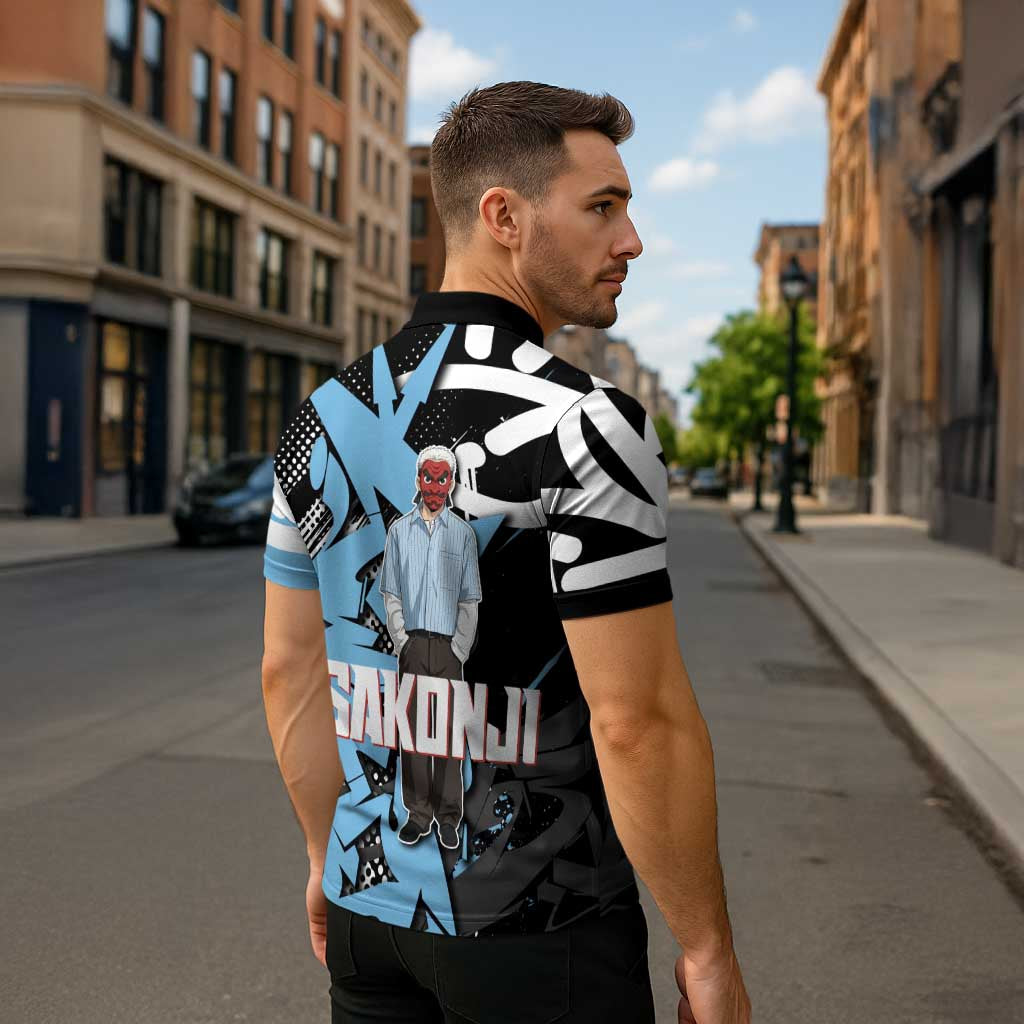Sakonji Demon Slayer Zipper Polo Shirt Blue Graffiti Anime Style