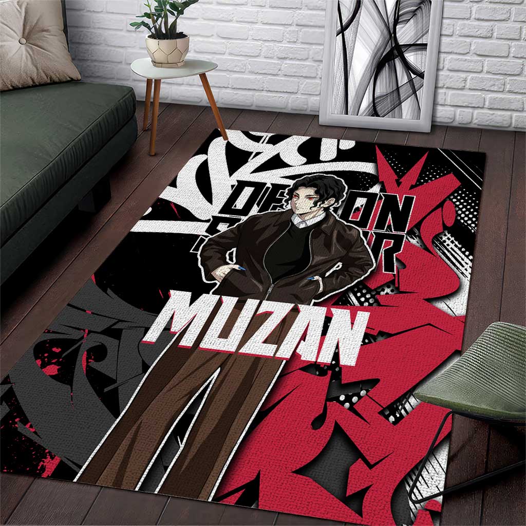 Muzan Demon Slayer Area Rug Red Graffiti Anime Aesthetic