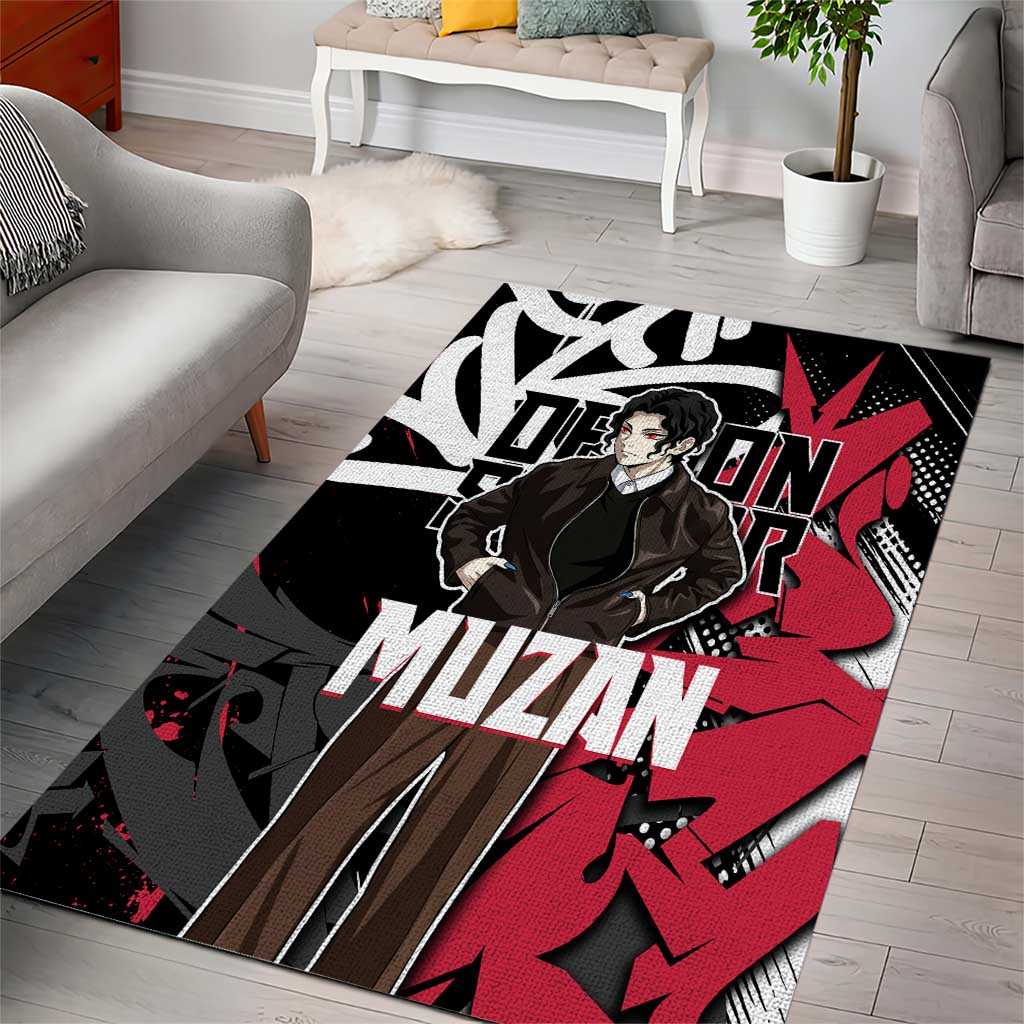 Muzan Demon Slayer Area Rug Red Graffiti Anime Aesthetic