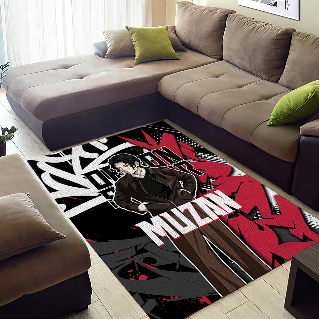 Muzan Demon Slayer Area Rug Red Graffiti Anime Aesthetic