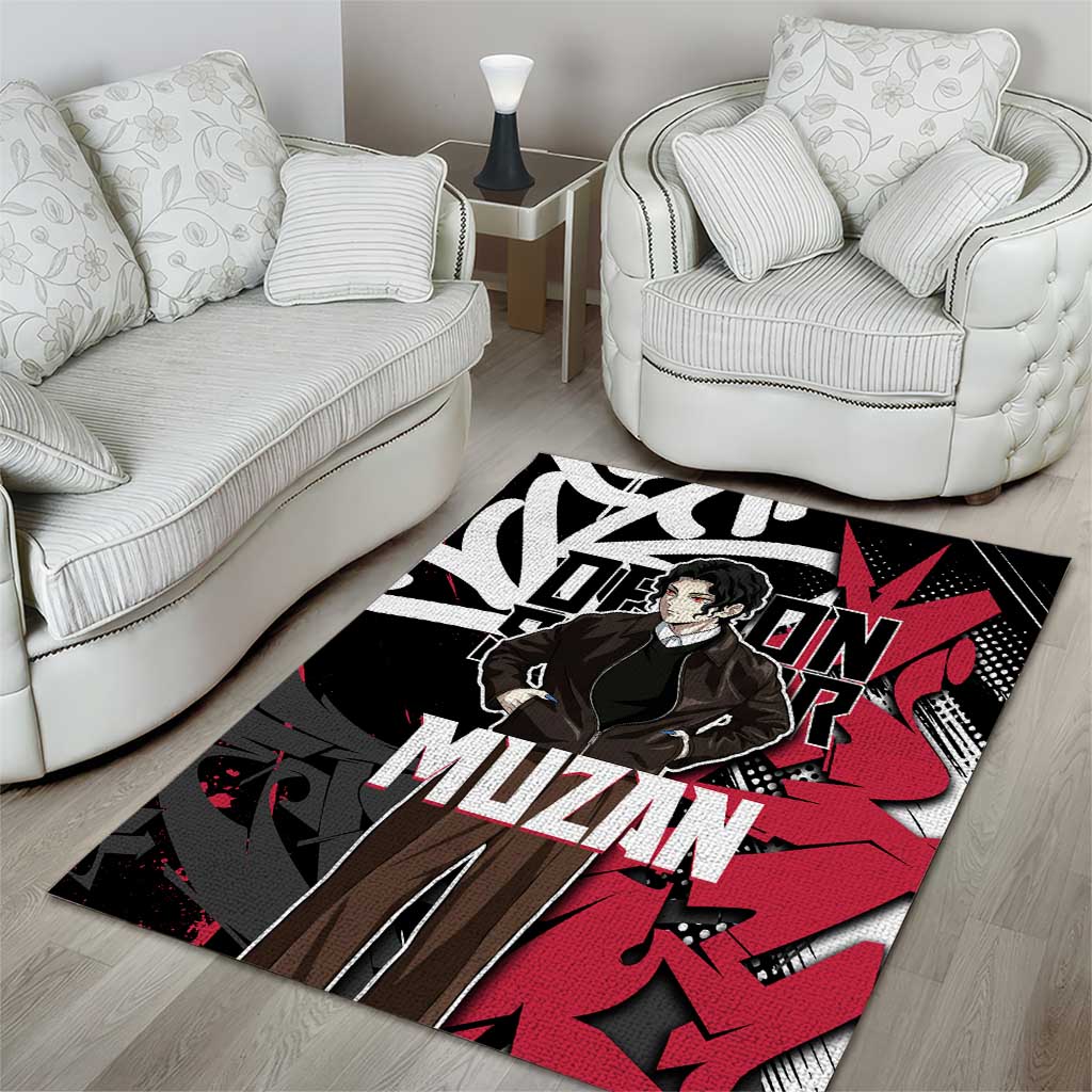 Muzan Demon Slayer Area Rug Red Graffiti Anime Aesthetic