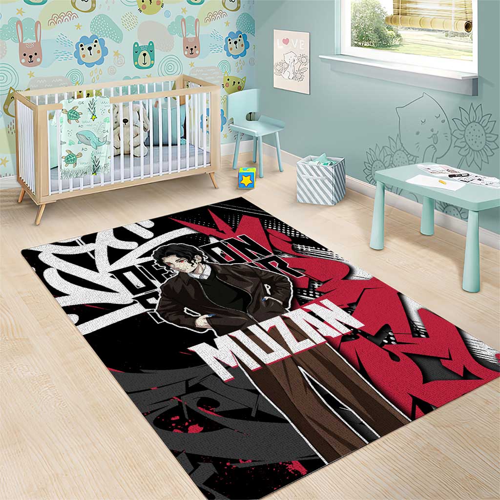 Muzan Demon Slayer Area Rug Red Graffiti Anime Aesthetic