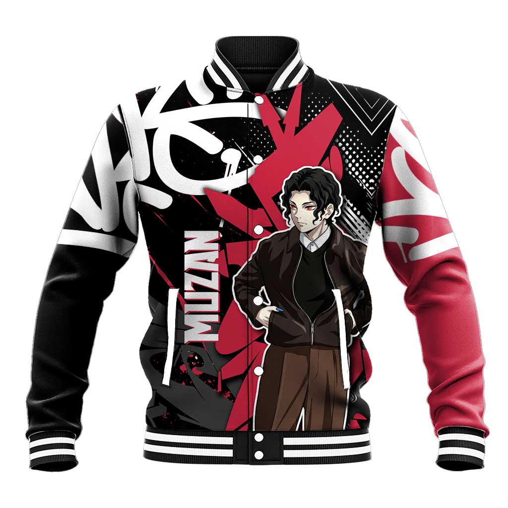 Muzan Demon Slayer Baseball Jacket Red Graffiti Anime Aesthetic