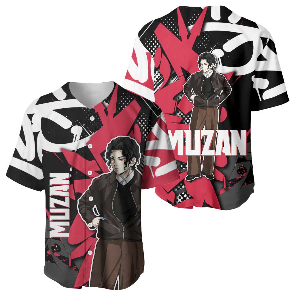 Muzan Demon Slayer Baseball Jersey Red Graffiti Anime Aesthetic