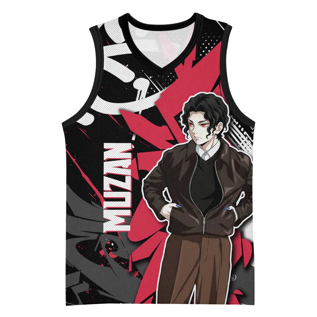 Muzan Demon Slayer Basketball Jersey Red Graffiti Anime Aesthetic