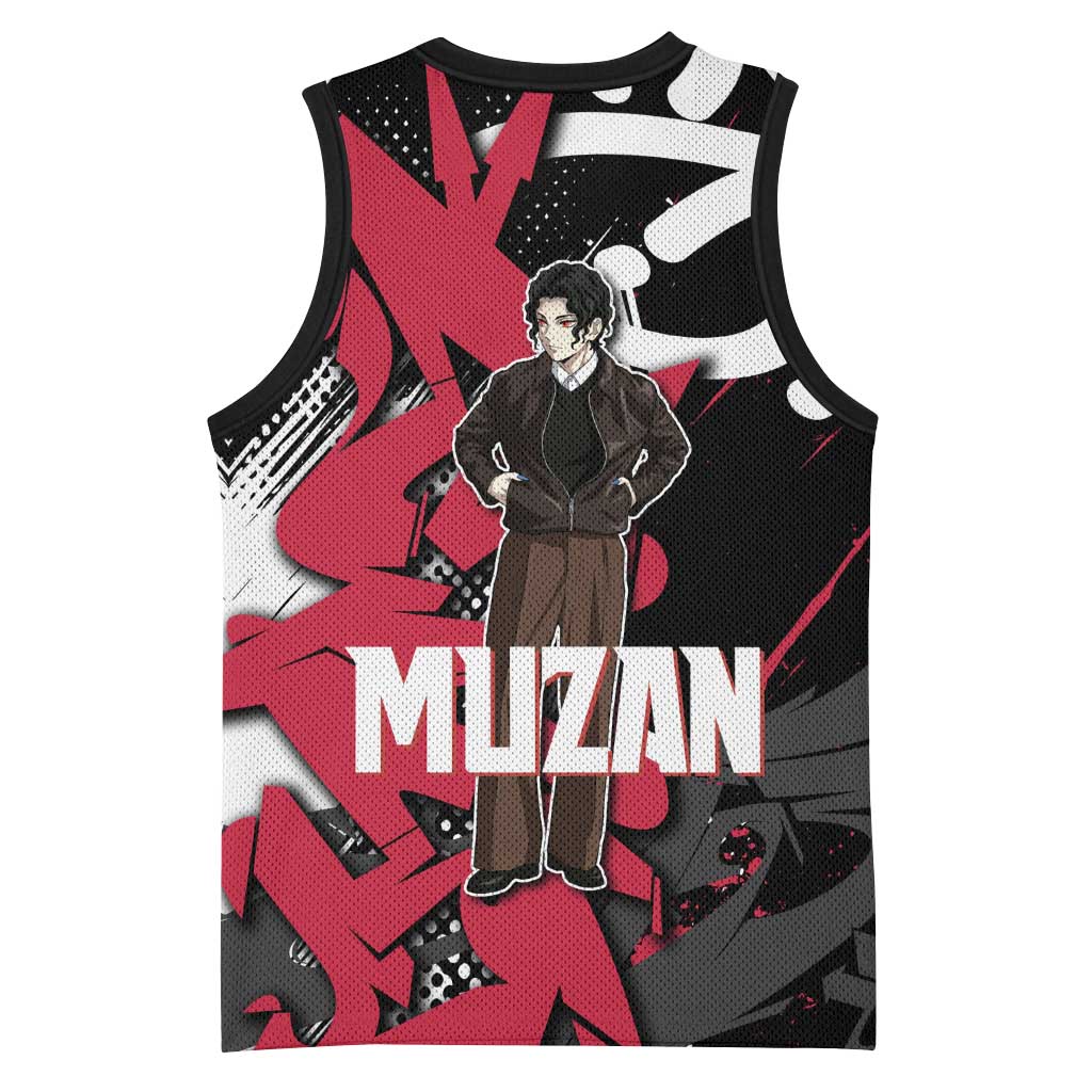 Muzan Demon Slayer Basketball Jersey Red Graffiti Anime Aesthetic