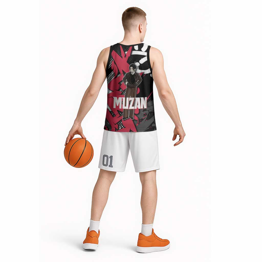 Muzan Demon Slayer Basketball Jersey Red Graffiti Anime Aesthetic