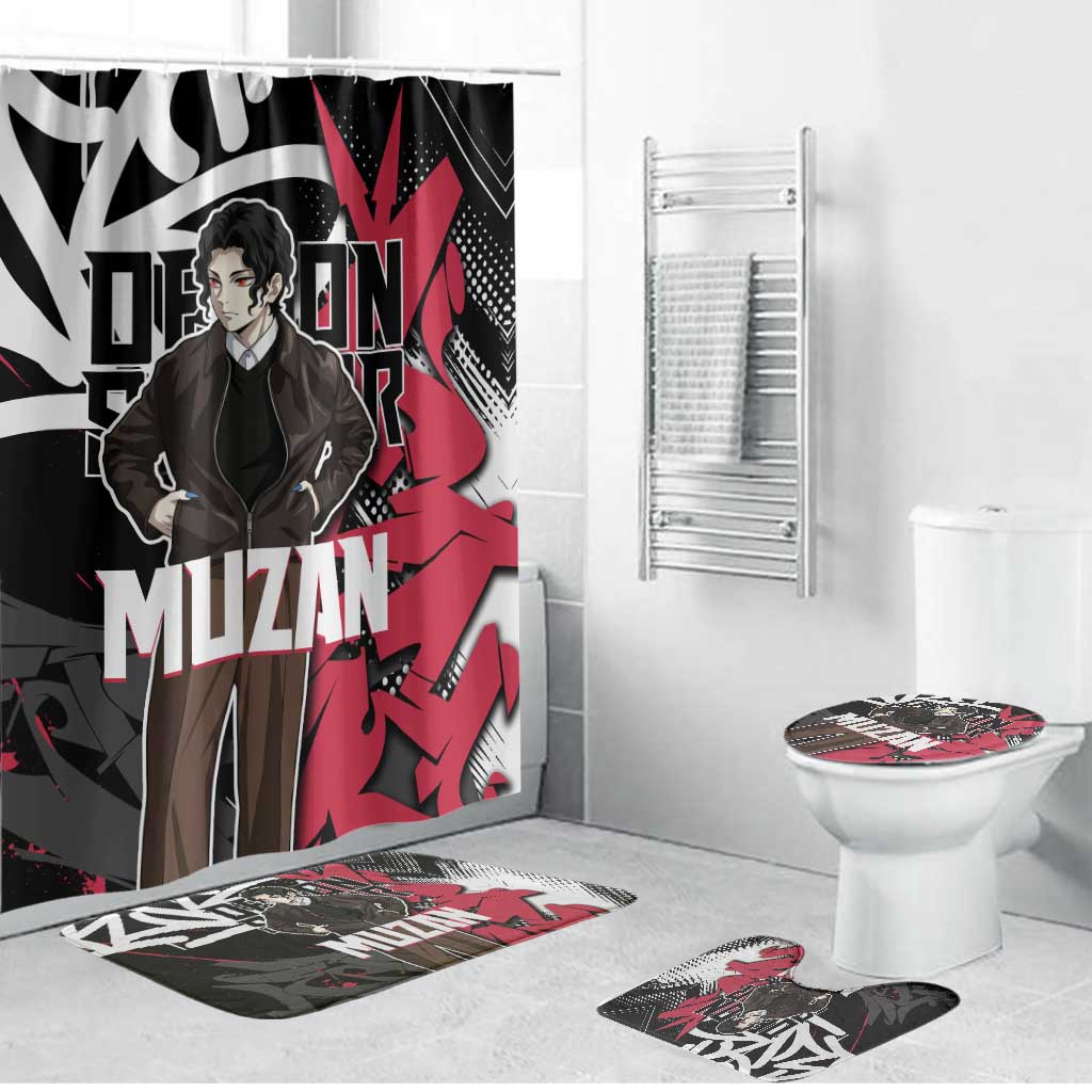 Muzan Demon Slayer Bathroom Set Red Graffiti Anime Aesthetic