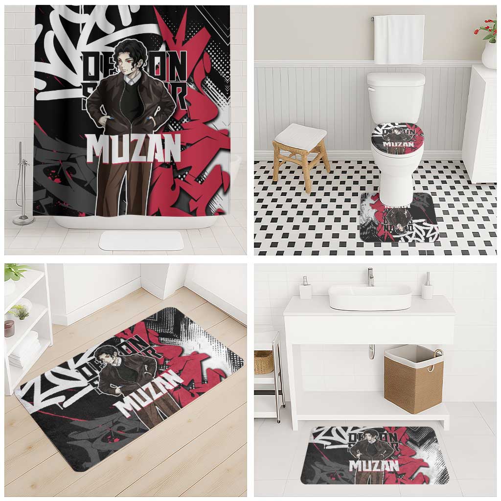 Muzan Demon Slayer Bathroom Set Red Graffiti Anime Aesthetic