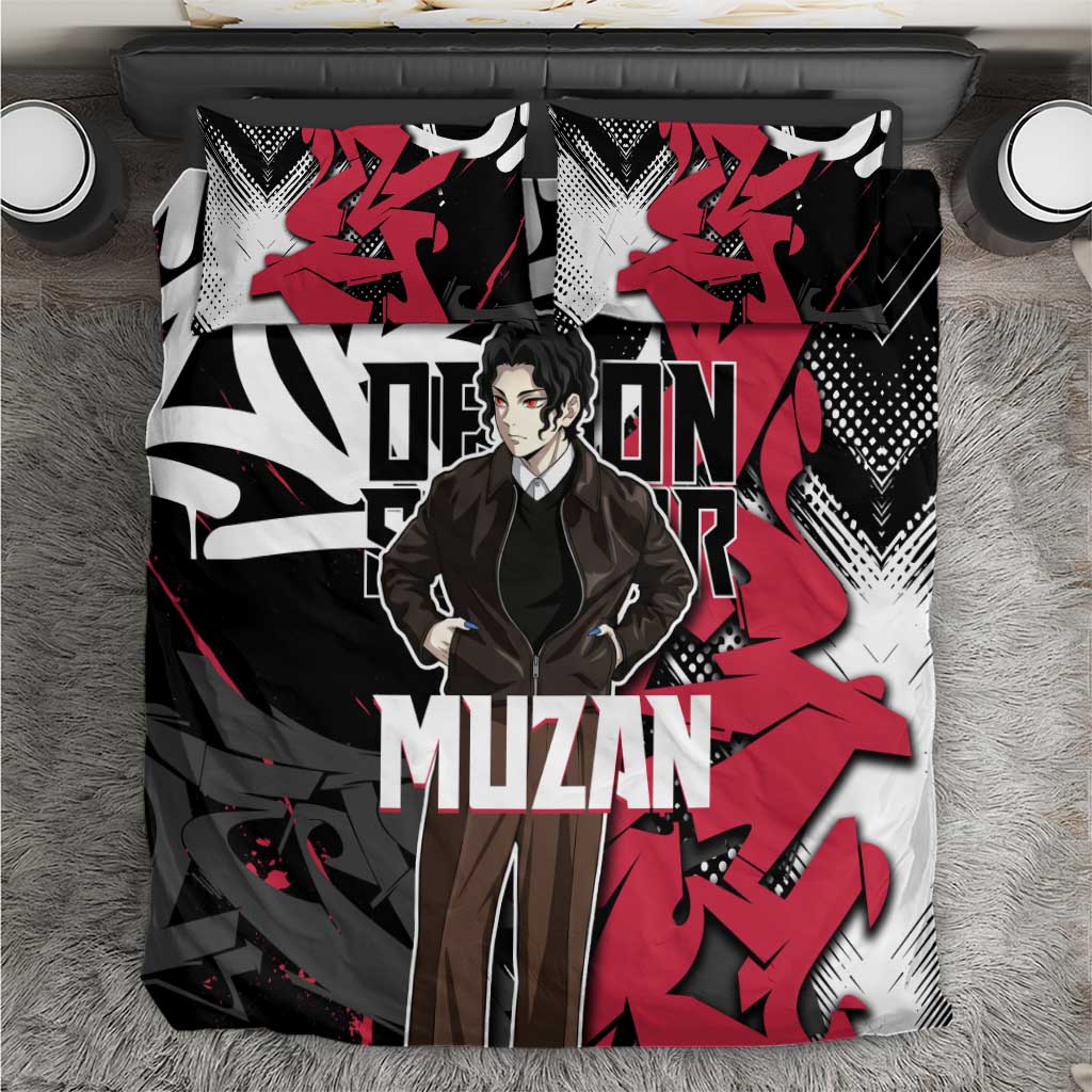 Muzan Demon Slayer Bedding Set Red Graffiti Anime Aesthetic
