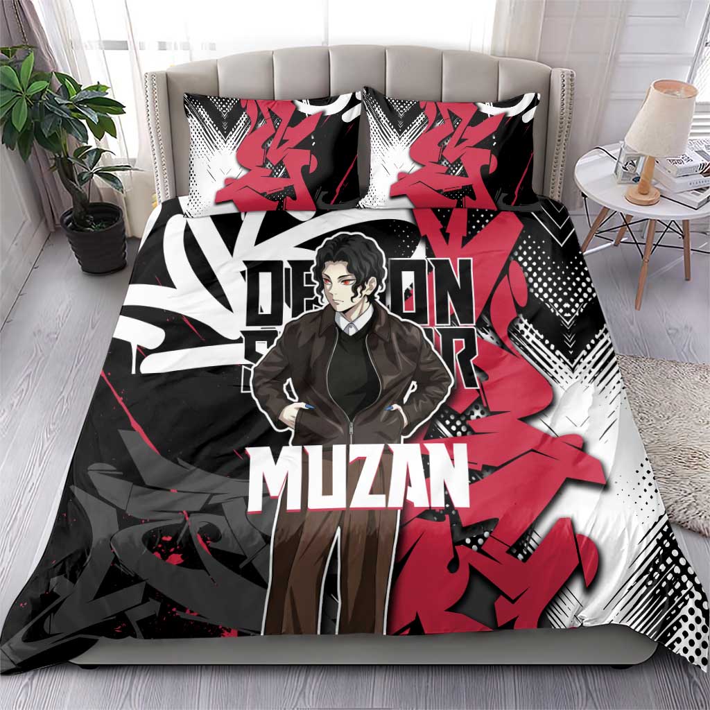 Muzan Demon Slayer Bedding Set Red Graffiti Anime Aesthetic